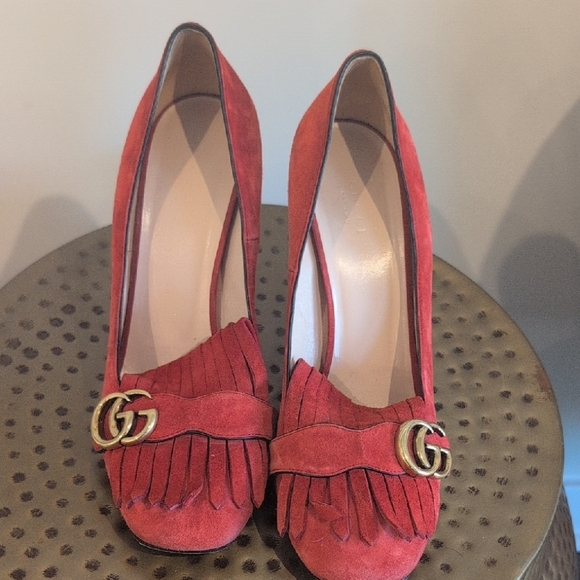Gucci Red Suede Fringe Heels
